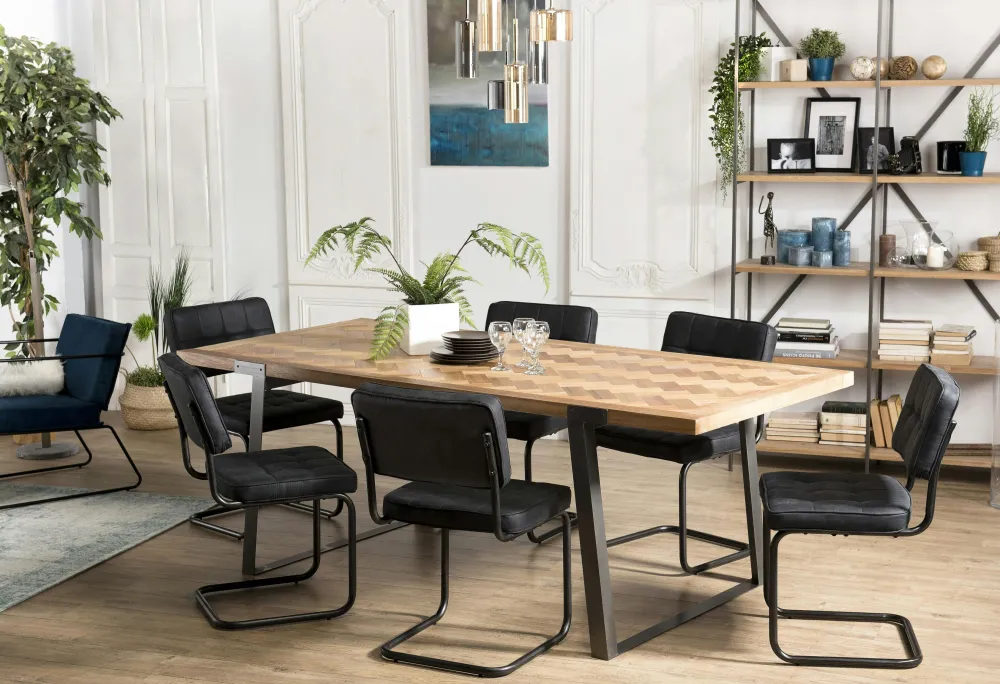 Tables À Manger Rectangulaires|Tables À Manger En Bois|CARPATES Table à manger en bois motifs chevrons 220 cm