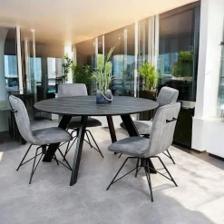 Tables À Manger Rondes|Tables À Manger En Céramique|BERGAME Table à manger en céramique noire mate forme ronde 140 cm