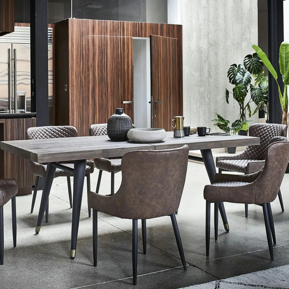 Univers Déco·Vintage|Tables À Manger Vintage|ADÉLAÏDE Table à manger extensible bois recyclé piètement effet laiton vieilli 140-180 cm