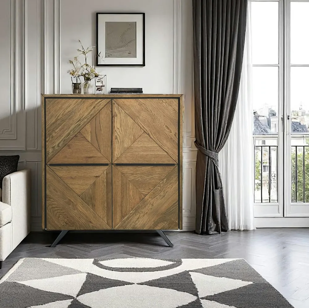 Univers Déco·Vintage|Tables À Manger Vintage|ADÉLAÏDE Table à manger extensible bois recyclé piètement effet laiton vieilli 140-180 cm