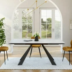 Tables À Manger Rectangulaires|Tables À Manger En Céramique|LOMBARDIE Table à manger extensible en céramique blanche 180-280