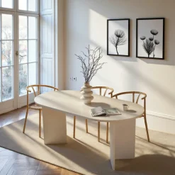 Tables À Manger En Bois|MARFA Table à manger moderne blanche effet bois pieds en V 180 cm