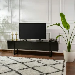 Tables À Manger En Bois|MARFA Table à manger moderne noire effet bois pieds en V 180 cm