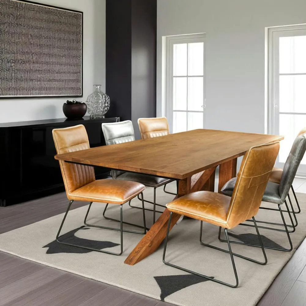 Tables À Manger Rectangulaires|Tables À Manger En Chêne|OKA Table à manger moderne piètement oblique chêne massif 240 cm