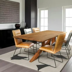 Tables À Manger Rectangulaires|Tables À Manger En Chêne|OKA Table à manger moderne piètement oblique chêne massif 200 cm