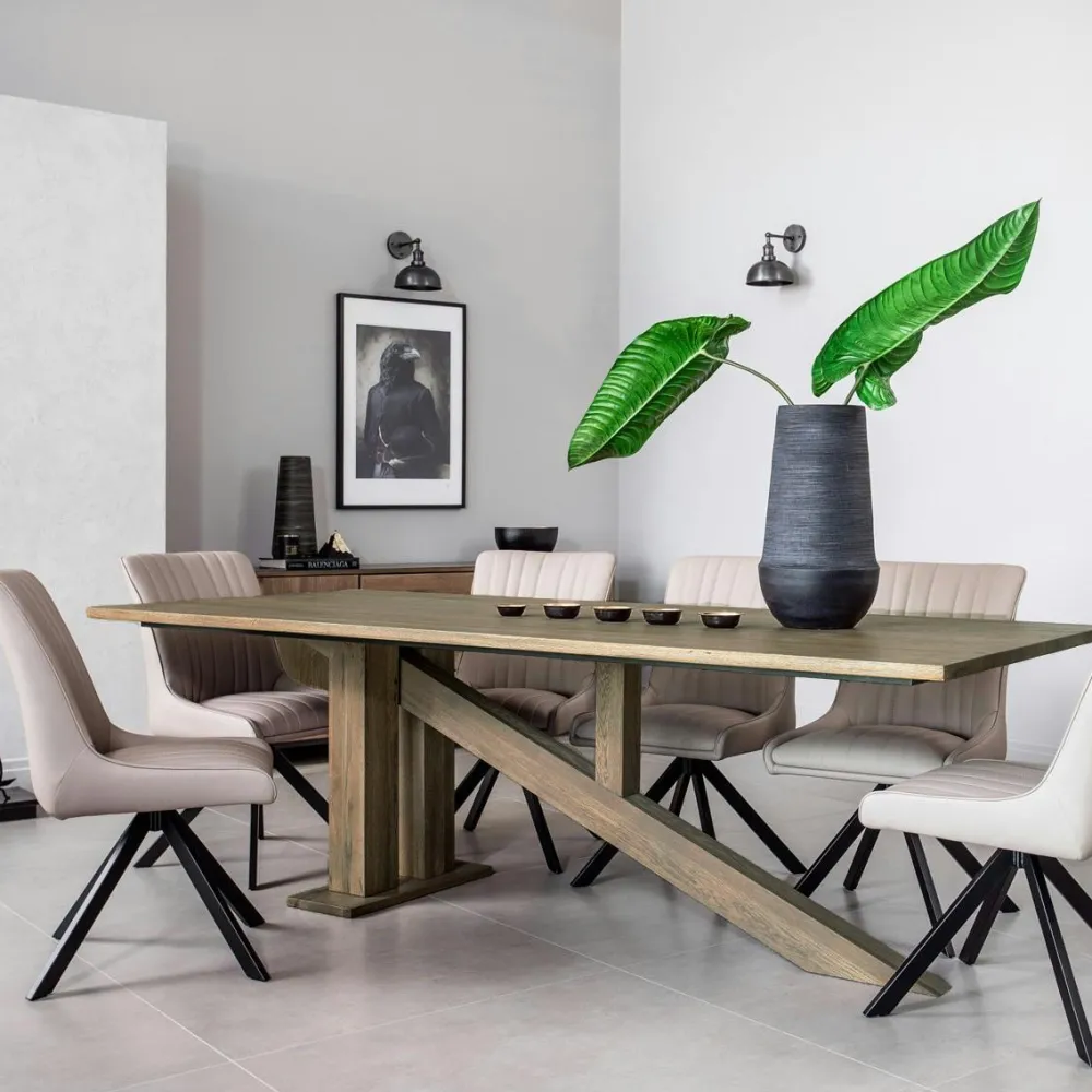 Tables À Manger Rectangulaires|Tables À Manger En Chêne|HUDSON Table à manger moderne piètement oblique chêne massif 240 cm