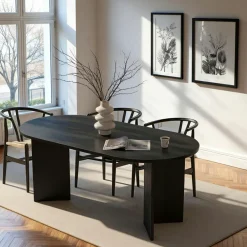 Tables À Manger En Bois|MARFA Table à manger ovale effet bois noir pieds en V 200 cm