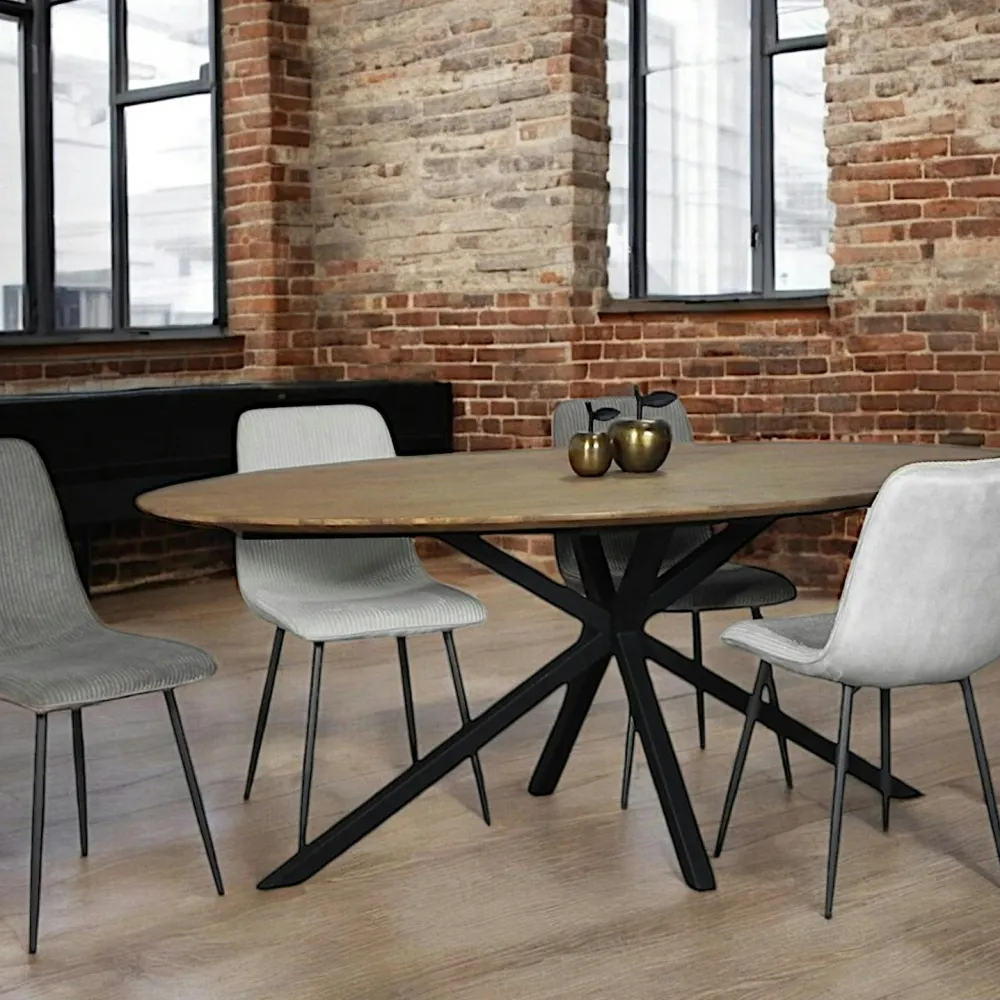 Tables À Manger En Bois|DEPOK Table à manger ovale en bois de teck recyclé 2 m