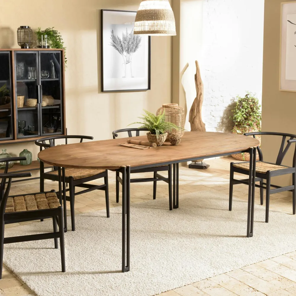 Tables À Manger Industrielles|Tables À Manger En Bois|Swing Table à manger plateau ovale en teck recyclé 200