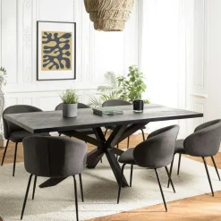 Tables À Manger Industrielles|Tables À Manger Rectangulaires|BIHAR Table à manger rectangulaire bois anthracite effet pierre 220 cm