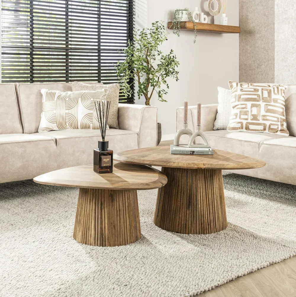 Tables À Manger En Bois|Tables Pied Central|CREEK Table à manger rectangulaire avec pied central rainuré en bois de manguier 215 cm