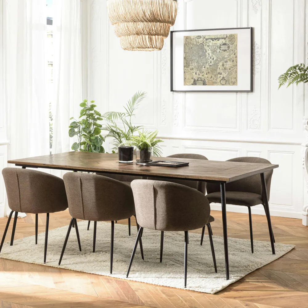 Tables À Manger Rondes|Tables À Manger En Bois|KORKAI Table à manger ronde bois recyclé motif éventail 120 cm