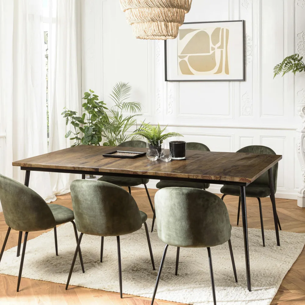 Tables À Manger Rondes|Tables À Manger En Bois|KORKAI Table à manger ronde bois recyclé motif éventail 120 cm