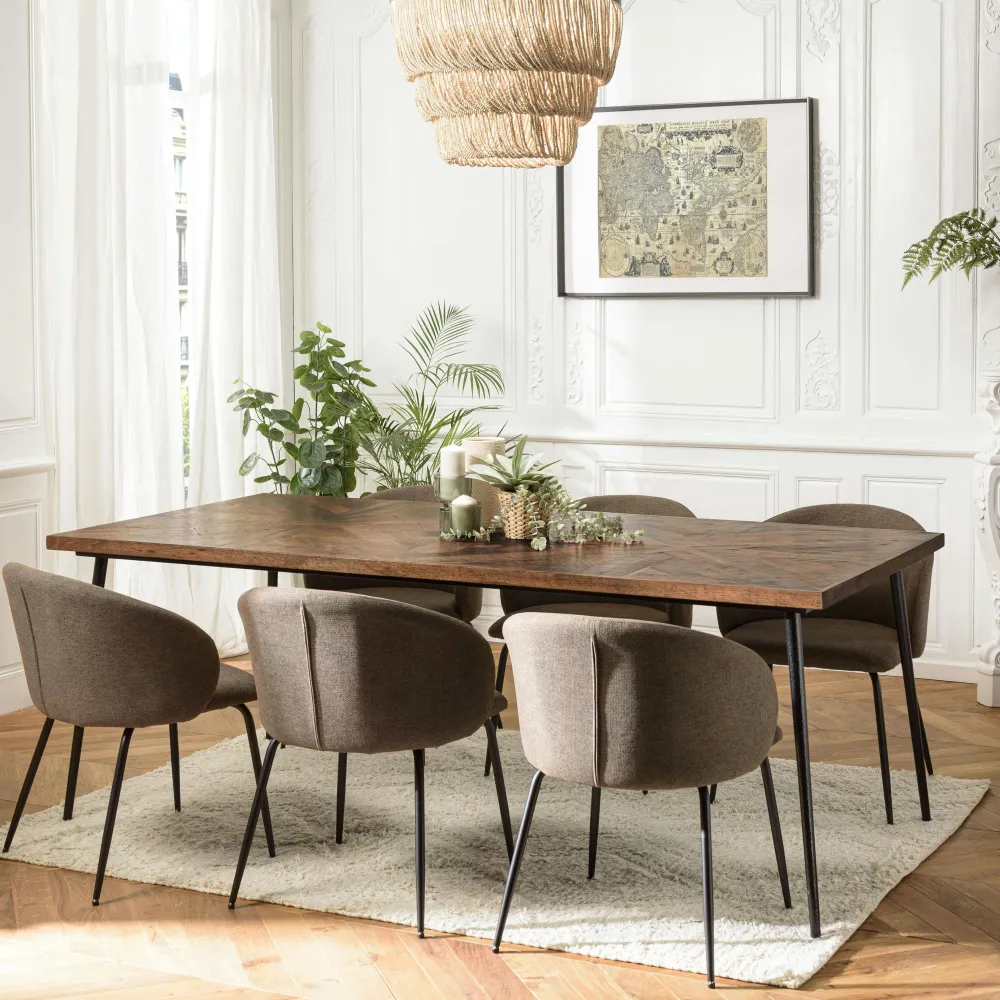 Tables À Manger Rondes|Tables À Manger En Bois|KORKAI Table à manger ronde bois recyclé motif éventail 120 cm