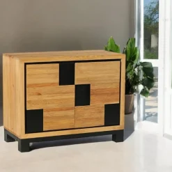 Tables À Manger Rondes|Tables À Manger En Bois|KORKAI Table à manger ronde bois recyclé motif éventail 120 cm