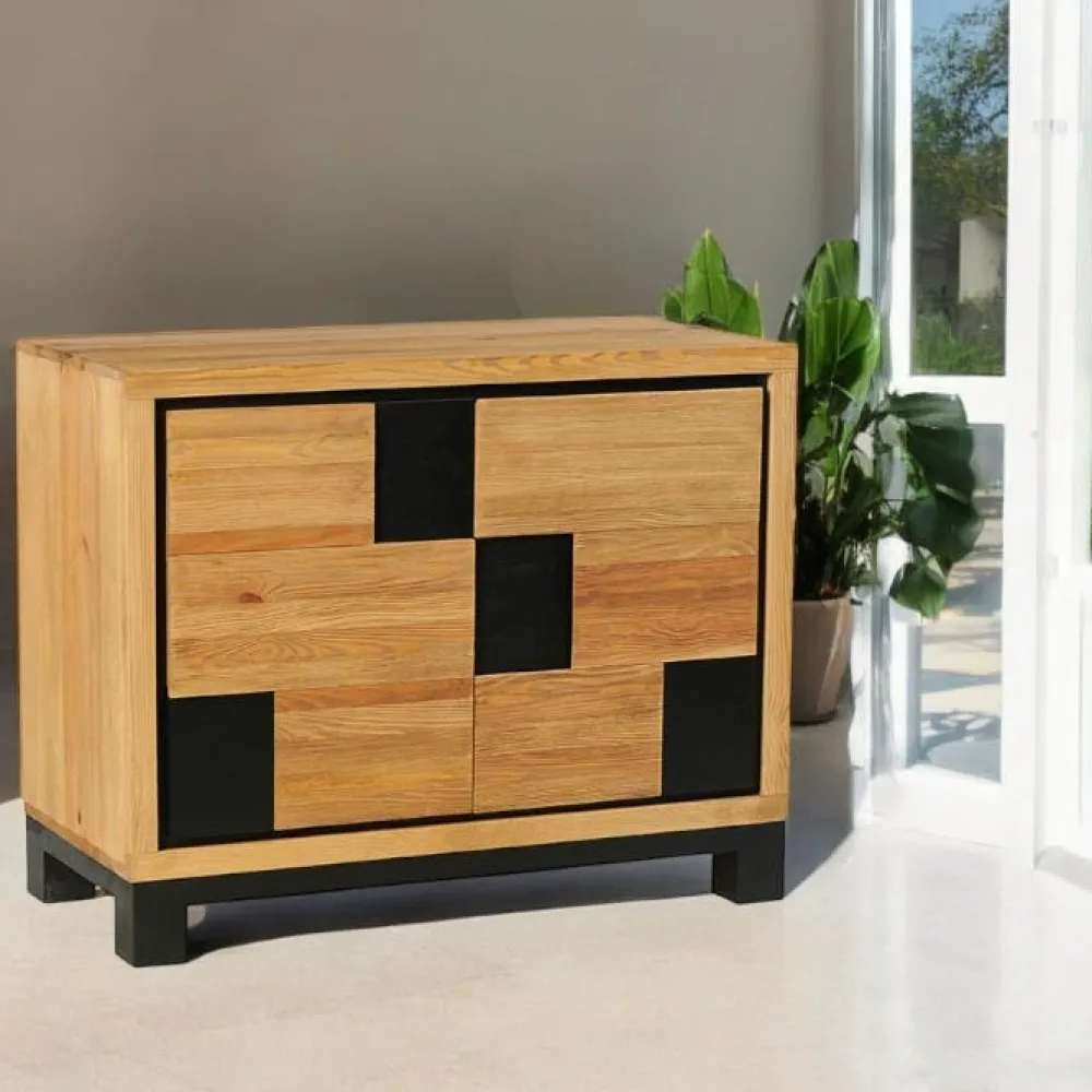 Tables À Manger Rondes|Tables À Manger En Bois|KORKAI Table à manger ronde bois recyclé motif éventail 120 cm