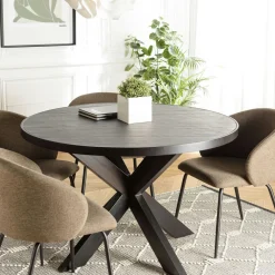 Tables À Manger Industrielles|Tables À Manger Rondes|BIHAR Table à manger ronde bois anthracite effet pierre 120 cm