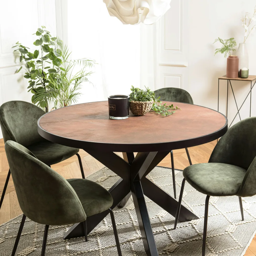 Tables À Manger Industrielles|Tables À Manger Rondes|BIHAR Table à manger ronde bois anthracite effet pierre 120 cm