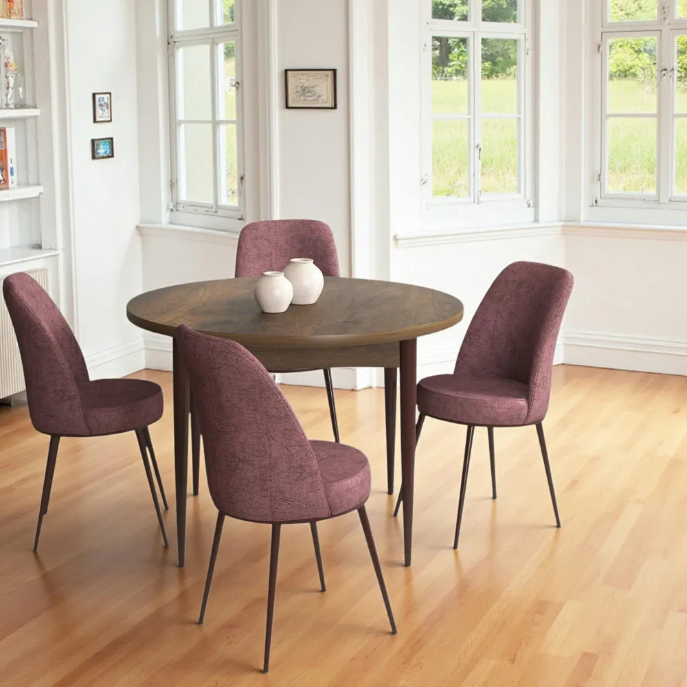 Tables À Manger Rondes|Tables À Manger En Bois|AROLA Table à manger ronde effet bois noyer foncé Ø90 cm