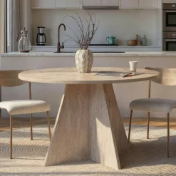 Tables À Manger En Bois|Tables À Manger Rondes|MARFA Table à manger ronde effet travertin Ø120 cm