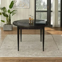 Tables À Manger Rondes|Tables À Manger En Bois|LUNOR Table à manger ronde noire décor marbré Ø90 cm