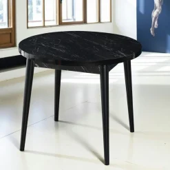 Tables À Manger Rondes|Tables À Manger En Bois|MARFA Table à manger ronde noire effet marbré Ø90 cm