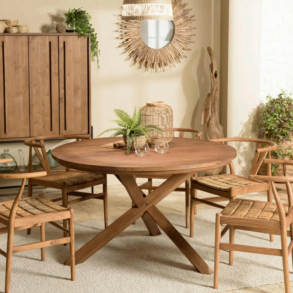 Tables À Manger Rondes|Tables À Manger En Bois|Swing Table à manger ronde teck recyclé D130