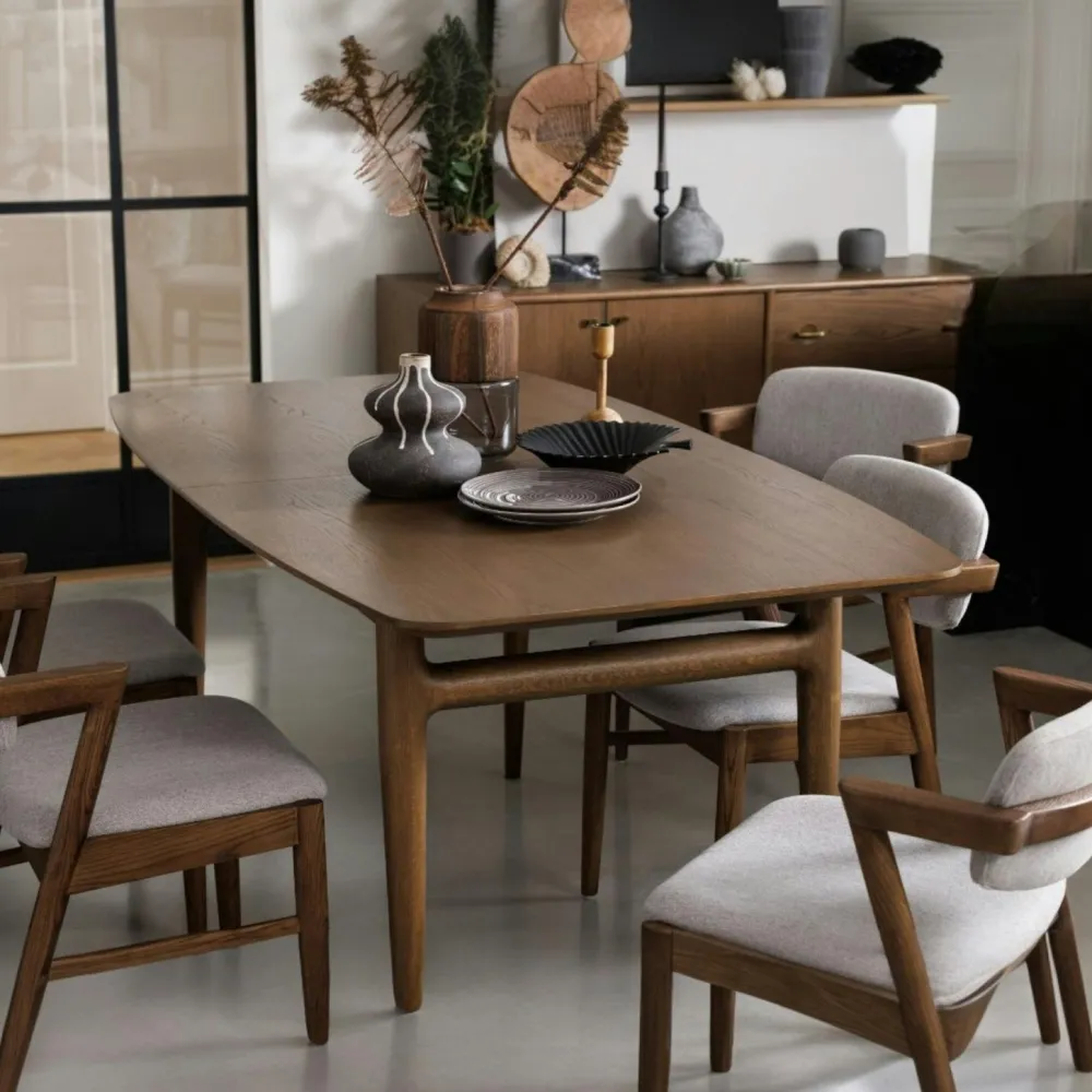 Tables À Manger Vintage|Tables À Manger Rectangulaires|BRADFORD Table à manger vintage en chêne avec rallonge intégrée 160-215 cm