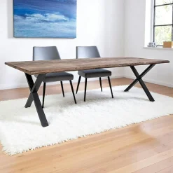 Tables À Manger Rectangulaires|Tables À Manger En Chêne|SAVONE Table à rallonge en bois de chêne fumé avec bordures naturelles 200 cm