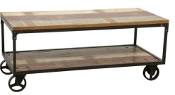 Tables Basses À Roulettes|Tables Basses Industrielles|Loft / Loft Colors Table basse à roulettes double plateaux en Hévéa recyclé coloré et métal 120x60x47cm LOFT COLORS