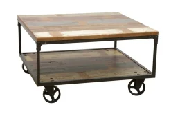 Tables Basses Carrées|Tables Basses À Roulettes|Loft / Loft Colors Table basse à roulettes double plateaux en Hévéa recyclé coloré et métal 90x90x47cm LOFT COLORS