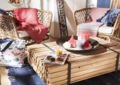 Tables Basses À Roulettes| Table basse à roulettes en bois recyclé naturel 110x70x33cm