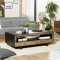 Tables Basses Vintage|Tables Basses À Tiroirs|CRACOVIE Table basse avec rangement bois recyclé pin