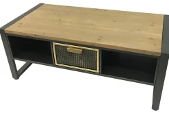 Tables Basses À Tiroirs|Atelier Table basse avec rangement et 1 tiroir en cannage métallique