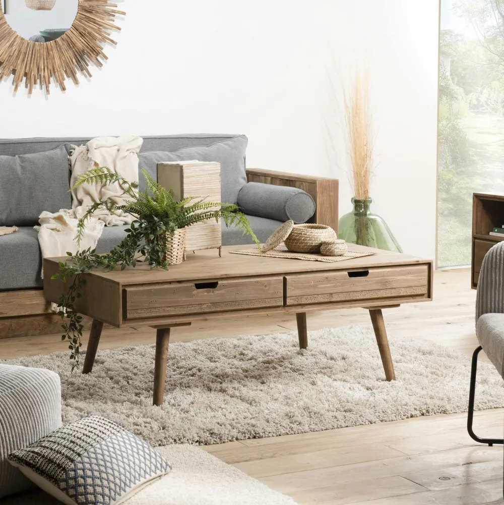 Univers Déco·Maison De Campagne|Tables Basses Scandinaves|LIMA Table basse avec tiroirs en bois de sapin