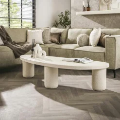 Tables Basses Design|TAJ Table basse blanche en marbre composite forme haricot