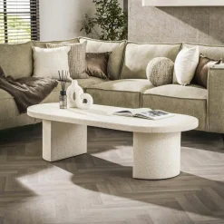 Tables Basses Design|TAJ Table basse blanche en marbre composite forme haricot