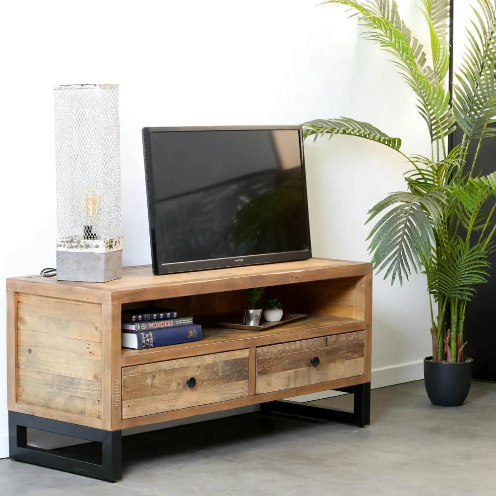 Univers Déco·Maison De Campagne|Univers Déco·Loft Industriel|BRISBANE Table basse bois recyclé double plateau 2 tiroirs