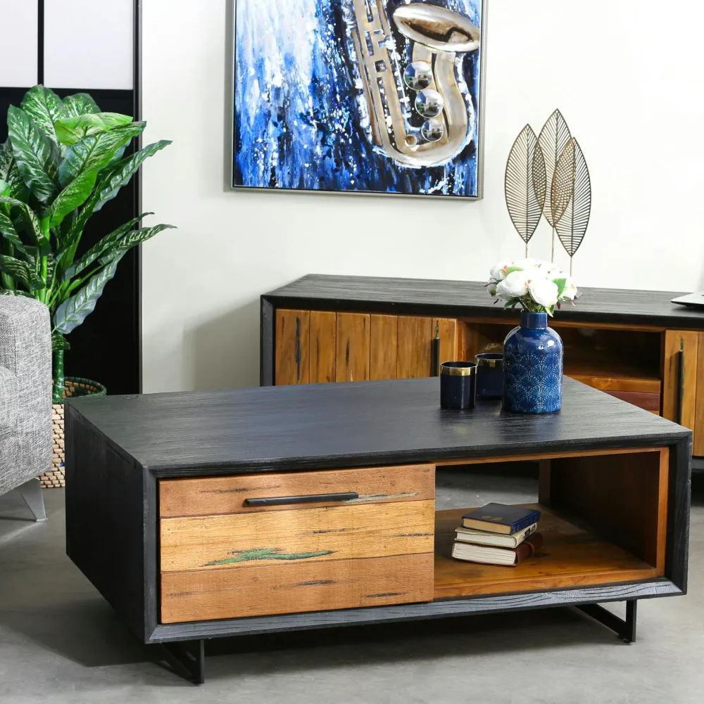 Tables Basses À Tiroirs|PHOENIX Table basse bois recyclé de bateau