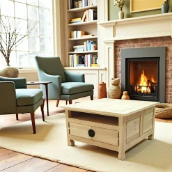 Tables Basses Carrées|Maori Table basse carrée 4 portes hévéa 80x80x45cm