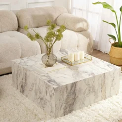 Tables Basses Carrées|MARFA Table basse carrée effet bois clair roulettes invisibles