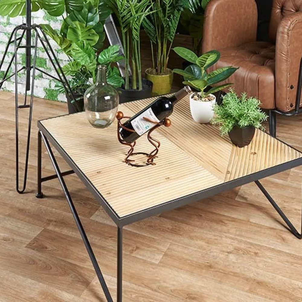 Tables Basses Carrées|Tables Basses Industrielles|Atelier Table basse carrée en bois et métal