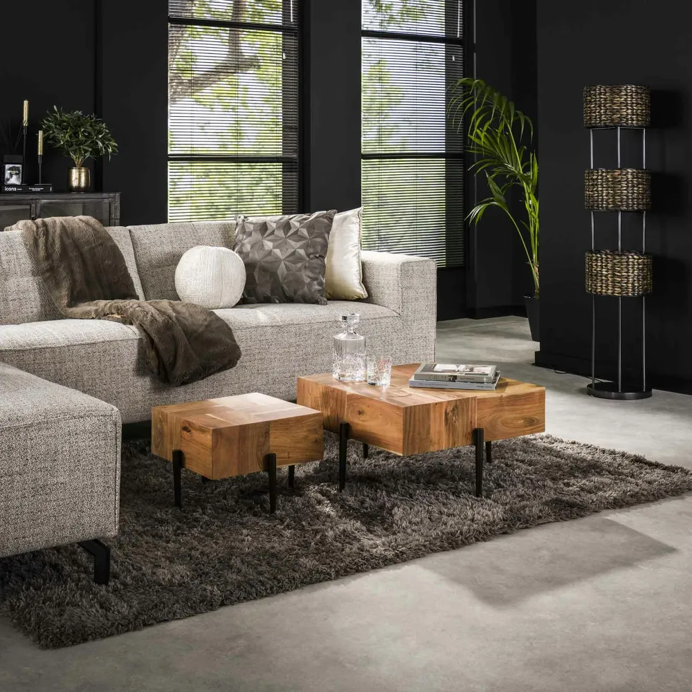 Tables Basses Carrées|Melbourne Table basse carrée motif damier en bois d'acacia