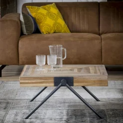 Tables Basses Carrées|Tables Basses Industrielles|Java Table basse carrée teck recyclé acier 70 cm