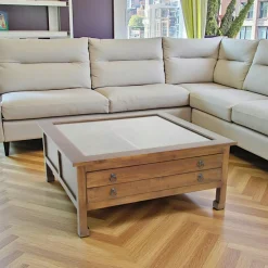 Tables Basses Carrées|Maori Table basse carrée vitré hévéa 100x100x40cm