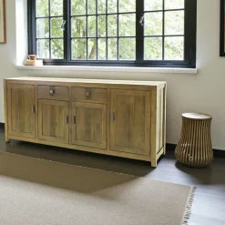 Tables Basses Carrées|Maori Table basse Chinoise Hévéa double plateaux - dont un ajouré - et pieds galbés 100x100x40cm