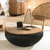 Tables Basses Rondes|Swing Table basse coffre ronde rotin noir et teck recyclé 81 cm