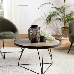 Tables Basses Rondes|Landaise Table basse couleur bois pied géométrique