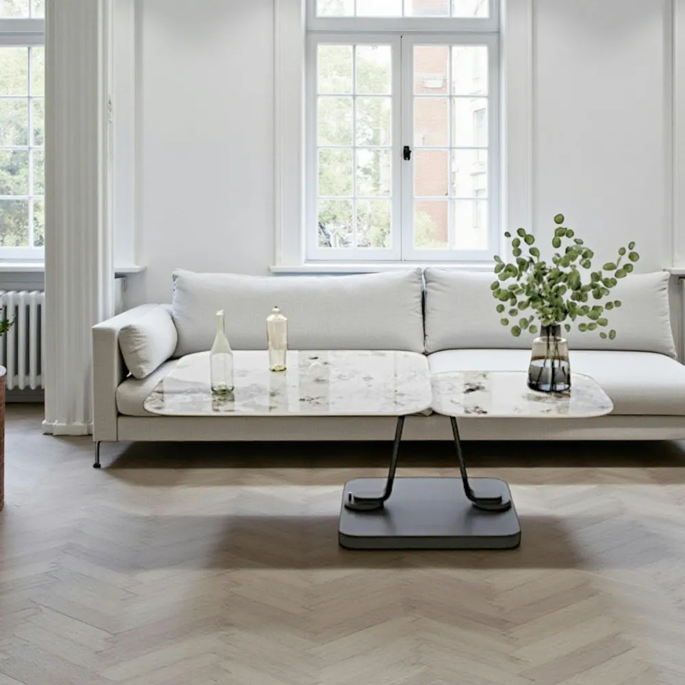 Tables Basses Carrées|LOMBARDIE Table basse céramique marbrée plateaux déployants