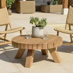 Tables Basses De Jardin|MANY Table basse de jardin ronde teck recyclé naturel